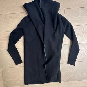 Ralph Lauren Black Detailed Flowy long sweater with leather trim.